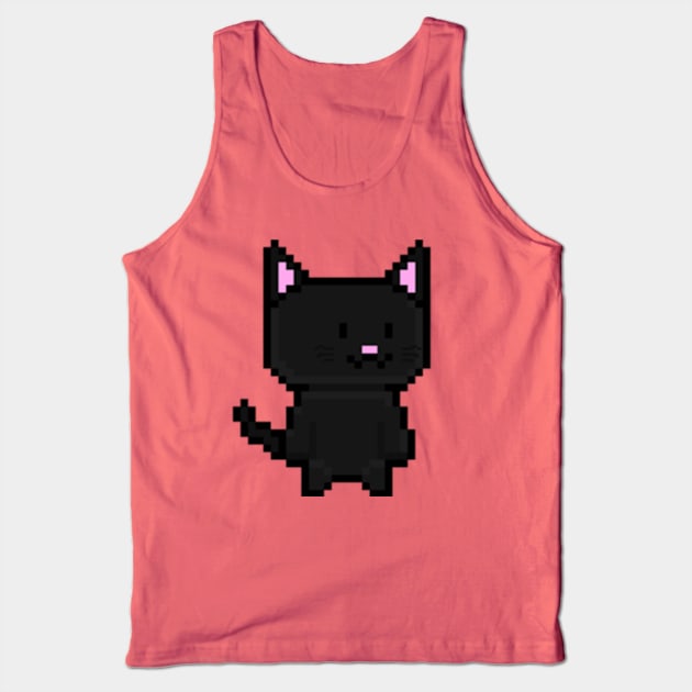 Pixel Black Cat Tank Top by lilBoi_Studios